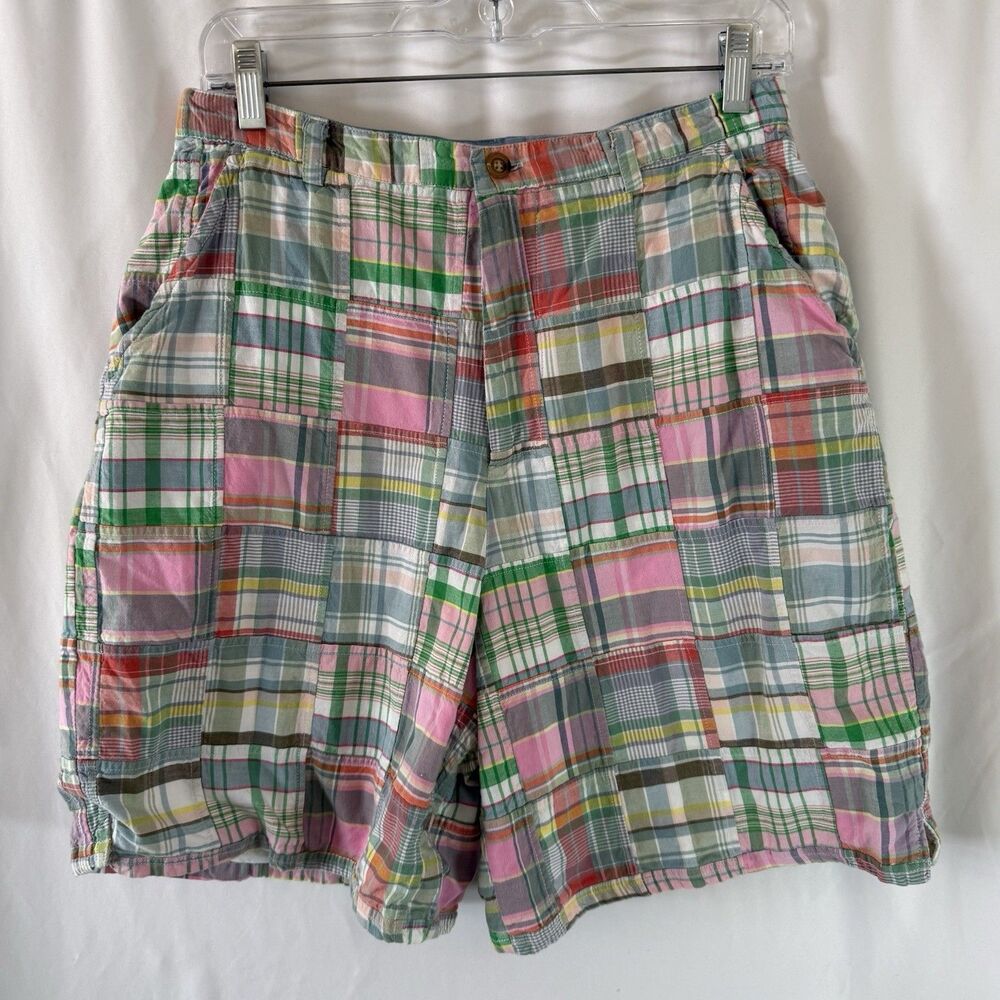 Orvis Shorts Women's 10 Rainbow Plaid Button Zip 100% Cotton 8" Inseam